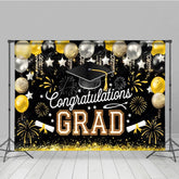 Aperturee - Aperturee Elegant Black Gold Balloons Glitter Backdrop For Grad